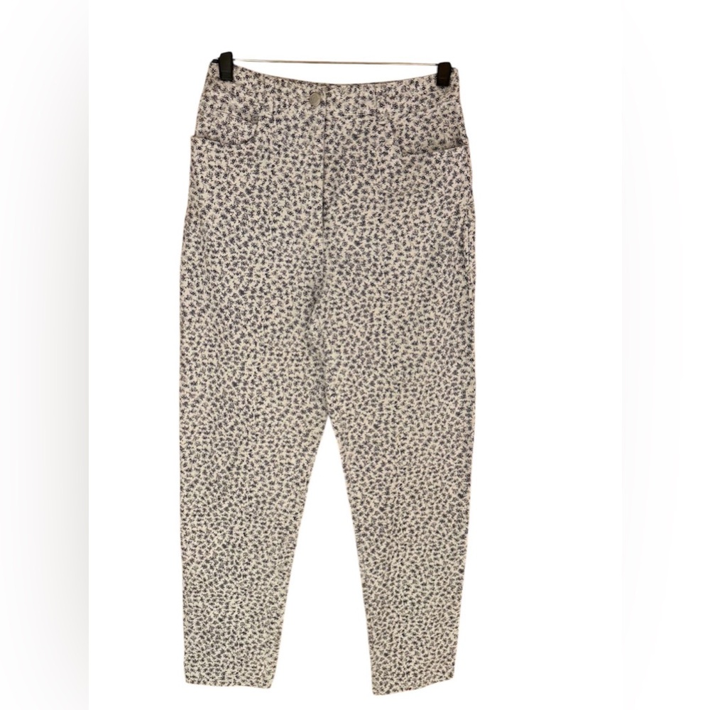 Talbots Cotton White with Navy Blue Floral Print Women’s Stretch Pants - Size 6
